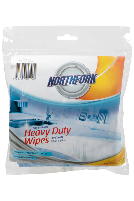 Northfork Heavy Duty Antibacterial Wipes 30cm x 50cm x 10 Sheets
