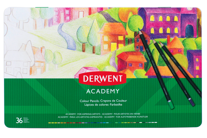 Derwent Academy Colour Pencil Full Height 36's in Metal Tin