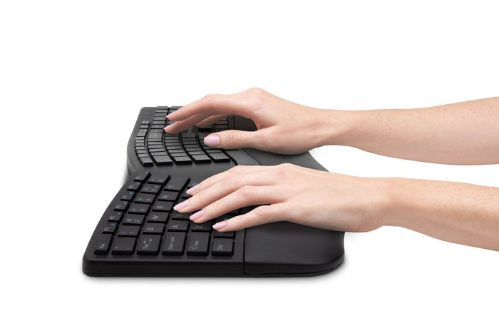 Kensington Pro Fit Ergo Dual Wireless Keyboard, Black, Ergonomic, Wrist Rest, Spill-Proof