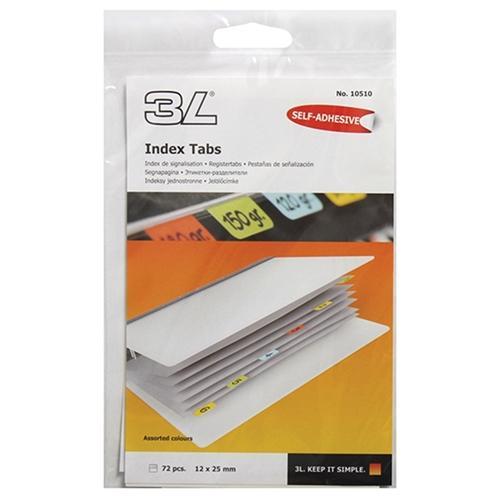 3L Self Adhesive Index Tabs 25mm Assorted Colours x 72's CX231458