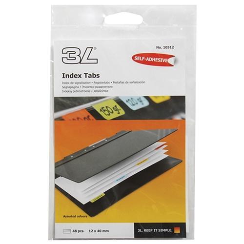 3L Self Adhesive Index Tabs 40mm Assorted Colours x 48's CX231429