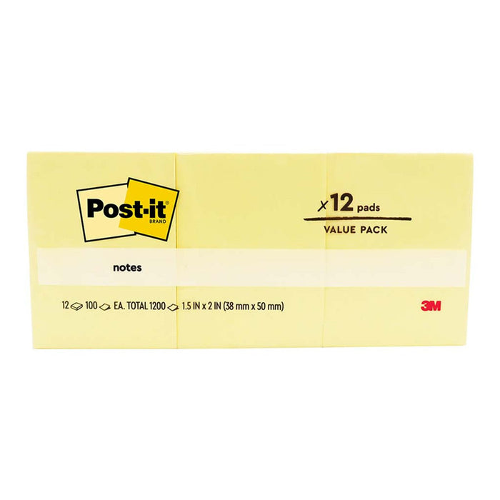 3M Sticky Post It Note 38 x 50mm x 12's Pack (653-12CY) FP10531