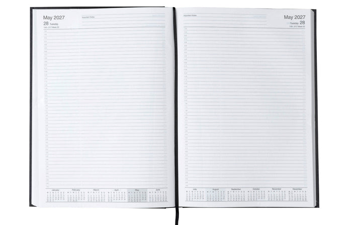 2027 Cumberland A4 Casebound Diary, 2 Pages To A Day, Black