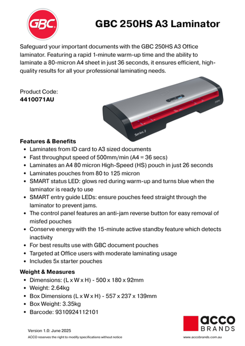 GBC 250HS Office A3 Laminator