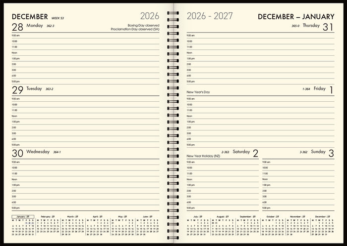 2027 Collins Boston A53 Week To View Diary, Wiro Bound, Black, 148mm x 210mm