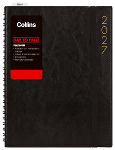 2027 Collins Platinum A41 Appointment Diary, Day Per Page, Nebraska Cowhide, PU Cover, Hidden Wiro Bound,  Black, 210mm x 297mm