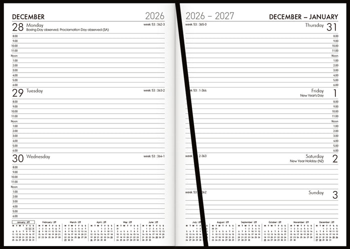 2027 Collins Diary A53, Week To View, Appointment Times, PVC Coated Paper Cover, Windsor Black, 148mm x 210mm