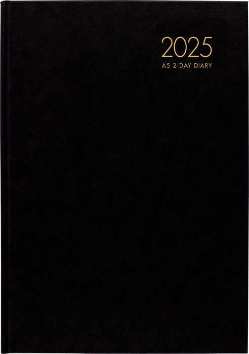 2025 Collins Windsor A52 Diary, Two Day Per Page, Black, 148mm x 210mm