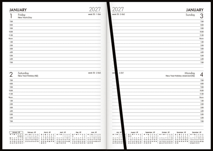 2027 Collins Windsor A52 Diary, Two Day Per Page, Black, 148mm x 210mm