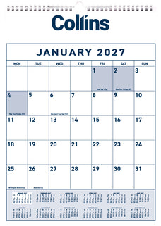 2027 Collins Wiro Bound One Month To View Calendar, 295mm x 422mm