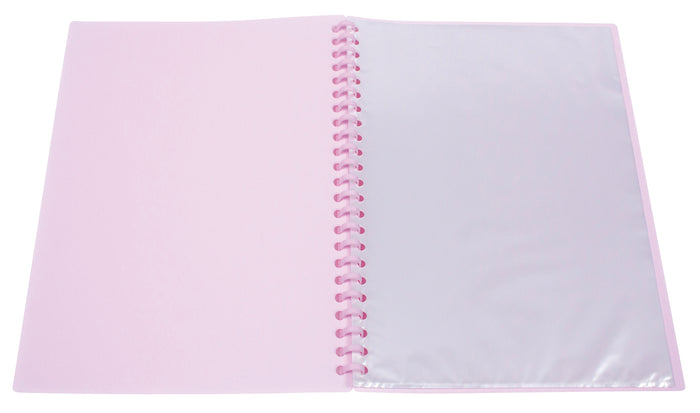 Marbig A4 20 Pocket Insertable Cover Refillable Display Book, Pastel Pink Cover