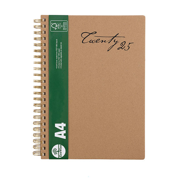 2025 Cumberland A4 Ecowise Spiral Bound Diary, Week To View, Kraft