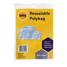 200 x 255mm Zip Lock / Resealable Bags with Writing Panel x 25's pack