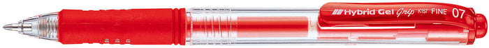 Pentel Hybrid Gel Grip Gell Roller Pen Retractable K157 0.7mm Red - Pack of 12