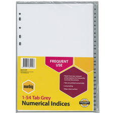 Marbig A4 Grey Polypropylene Indices/Divider, 1-54
