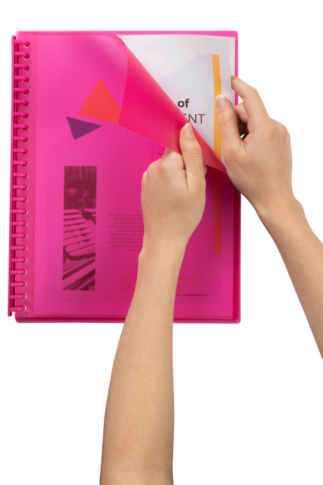 Marbig A4 20 Pocket Refillable Display Book, Translucent Pink Cover
