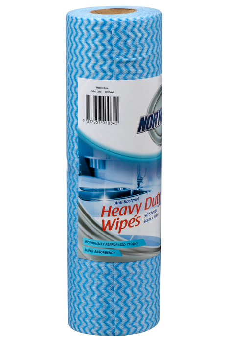 Northfork Heavy Duty Antibacterial Wipes 30cm x 50cm x 50 Sheets - Blue