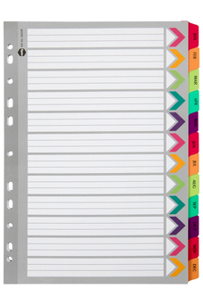 Marbig A4 Fluoro Cardboard Indices/Divider, Jan-Dec