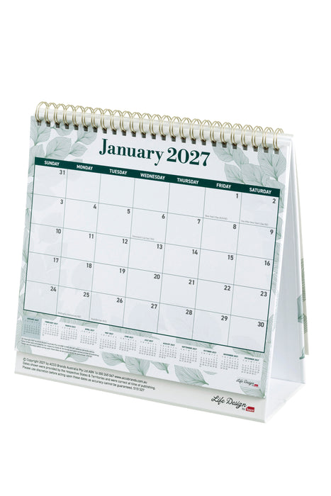 2027 Sasco Life Design Willow Tri-Fold Desk Calendar 210mm x 180mm