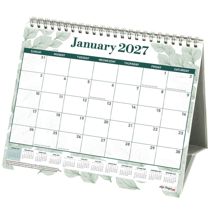 2027 Sasco Life Design Willow Tri-Fold Desk Calendar 210mm x 180mm