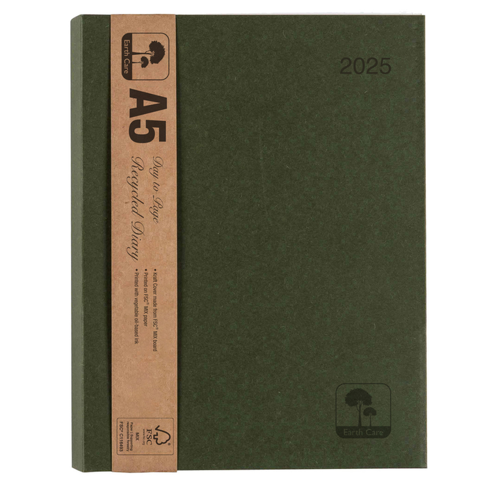 2025 Cumberland A5 Earthcare Spiral Bound Diary, Day To A Page, Green