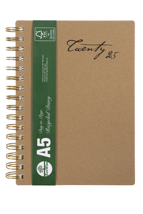 2025 Cumberland A5 Ecowise Spiral Bound Diary, Day To A Page, Kraft