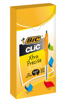 Bic Clic Ballpoint Pen Fine Tip Black x 10's, Xtra Precise