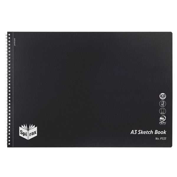 Spirax P533 A3 Polypropylene Cover Sketch Book 40 Pages - Pack of 10