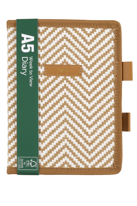 2025 Cumberland Belrose A5 Casebound Diary With Woven Fabric Cover And PU Underlayer, Week To View, Natural