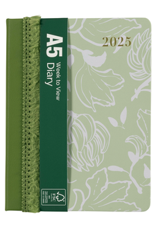 2025 Cumberland Belrose A5 Casebound Diary With Fabric And PU Underlayer, Week To View, Floral, Matcha Duo