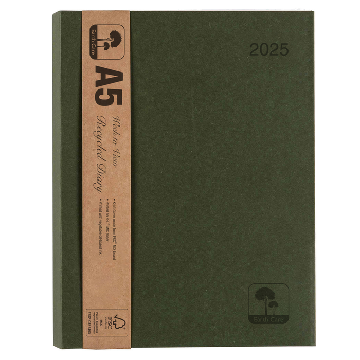 2025 Cumberland A5 Earthcare Spiral Bound Diary, Week To View, Green