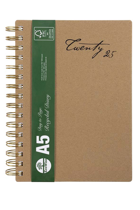 2025 Cumberland A5 Ecowise Spiral Bound Diary, Week To View, Kraft