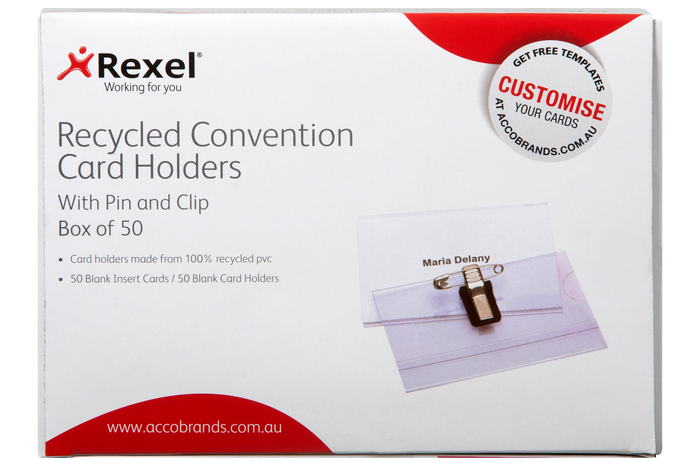 Rexel ID Recycled Convention Card Holder with Pin, 50 Cards