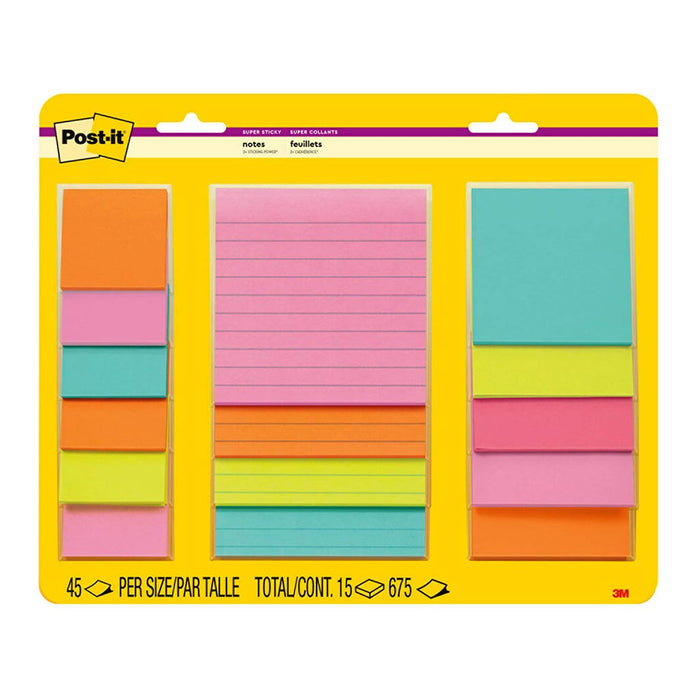 Post-it Super Sticky Notes, Supernova (Miami) Combo, Pack of 15 (4423-15SSMIA)