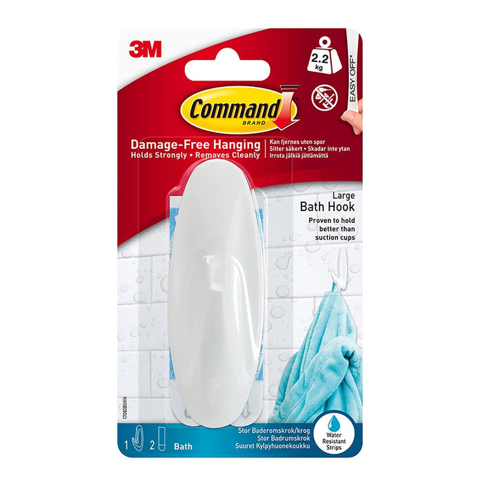 Command Bathroom Hook, Large, White (17083B)