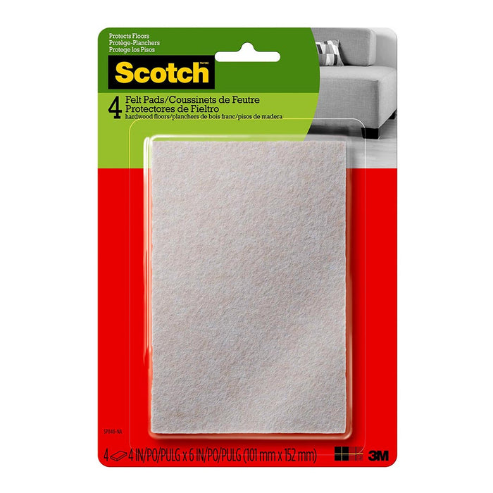 Scotch Felt Pads, 10.1cm x 15.2cm Rectangle, Beige, Pack of 4 (SP840)