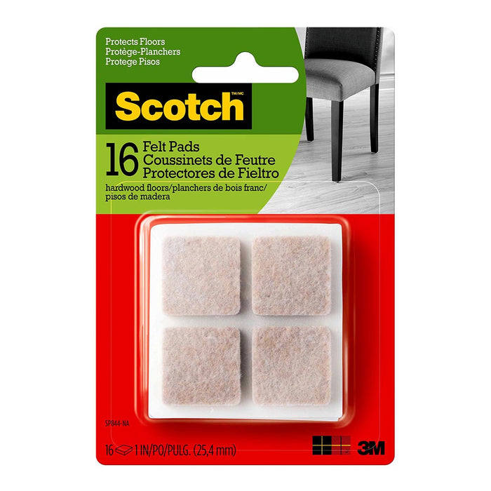 Scotch Felt Pads, 2.54cm Square, Beige, Pack of 16 (SP844)