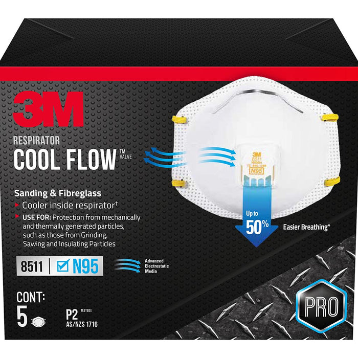 3M Respirator Valved Sanding Fibreglass, Pack of 5 (8511HB2-C-PS)