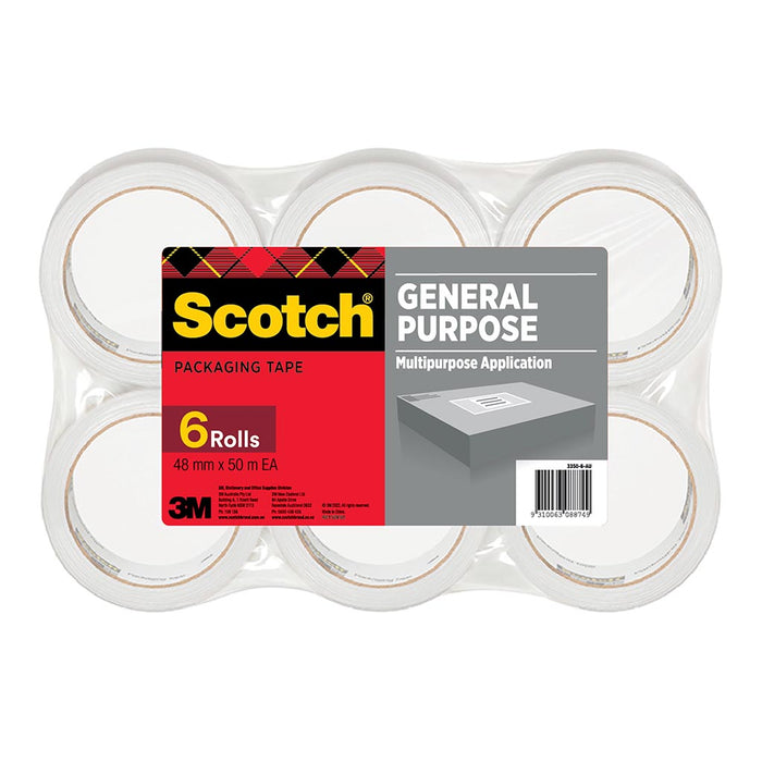 Scotch Clear Packaging Tape 48mm x 50m, Pack of 6 (3350-OPP)