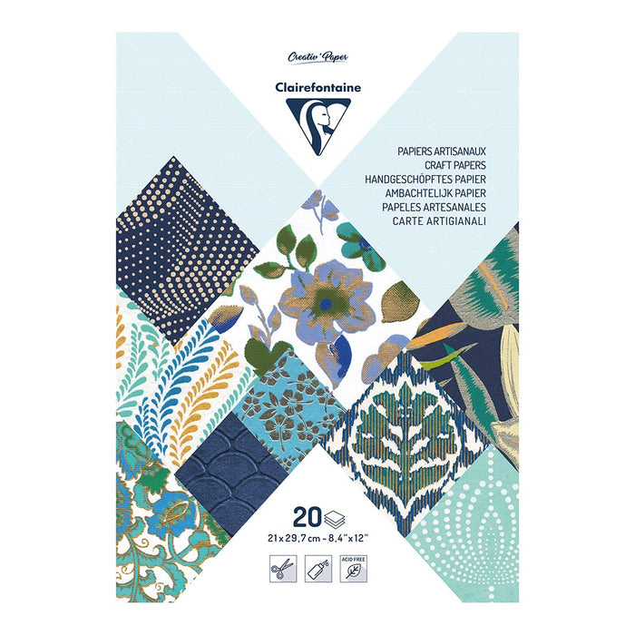 Clairefontaine Artisan Paper Pad, Blues, A4, 20 Sheets