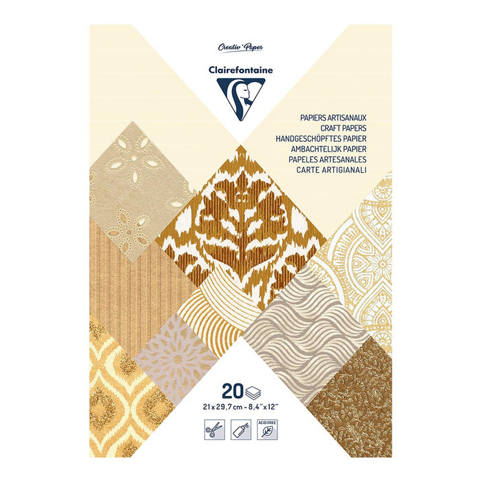 Clairefontaine Artisan Paper Pad, Ivory-Brown, A4, 20 Sheets