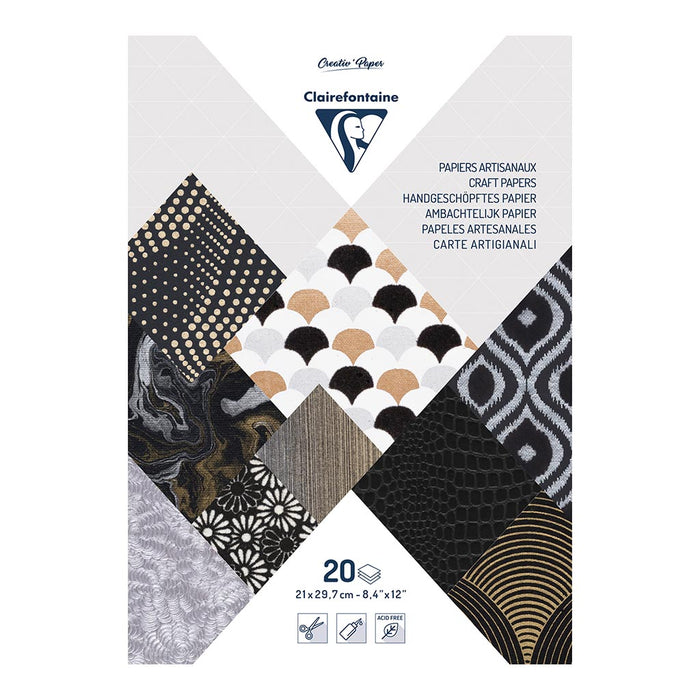 Clairefontaine Artisan Paper Pad Metallic Blacks, A4, 20 Sheets