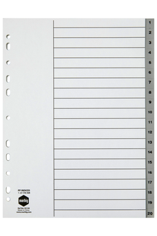 Marbig A4 Grey Polypropylene Indices/Divider, 1-20