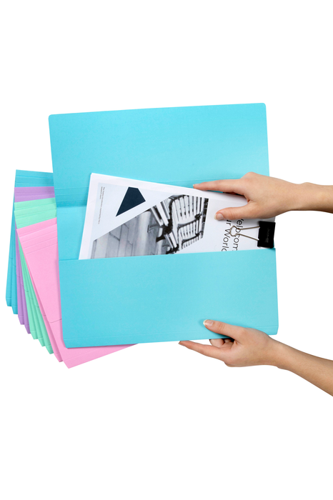 Marbig Foolscap Cardboard Document Wallet, 30mm Gusset, Assorted Pastel Colours, 10's pack