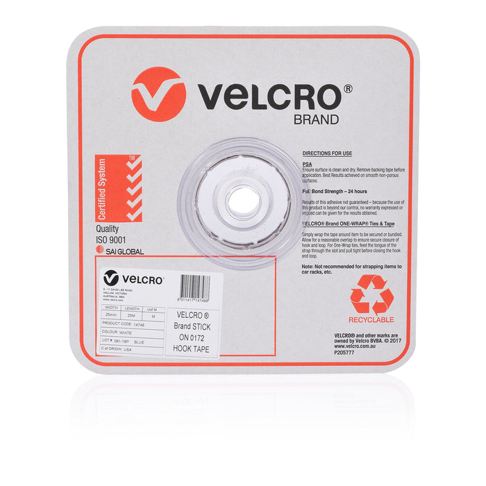 Velcro 25mm x 25 Metres White Hook Only Tape