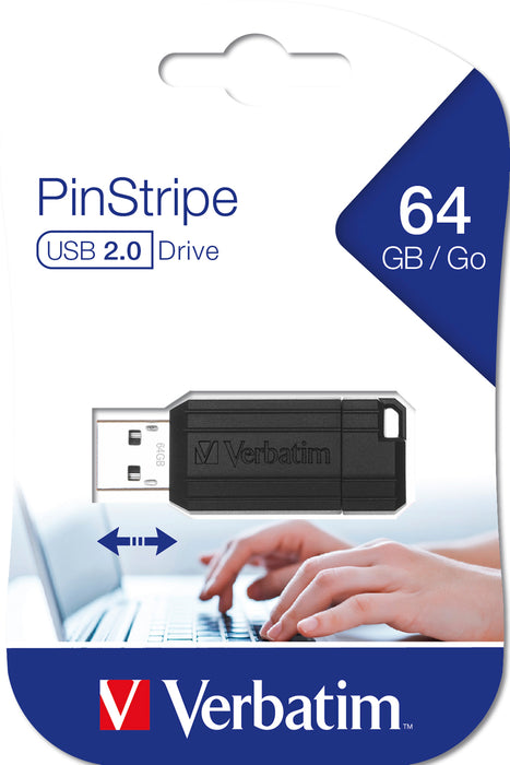 Verbatim Store'n'Go Pinstripe USB Flash Drive, 64GB, Black