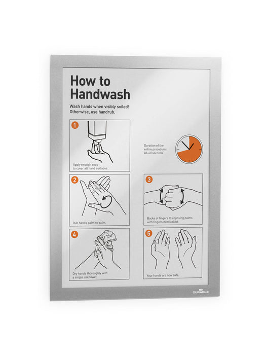 A4 Duraframe Durable Self Adhesive Poster / Sign Holder, Silver - 2's Pack