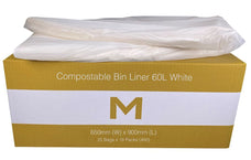 60L White Compostable Bin Liners x 450's pack (650mm x 900mm x 30mu) MPH2325