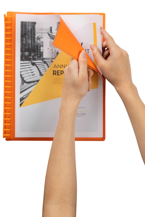 Marbig A4 20 Pocket Insertable Cover Refillable Display Book, Orange Cover