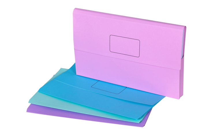 Marbig Foolscap Cardboard Document Wallet, 30mm Gusset, Assorted Pastel Colours, 10's pack